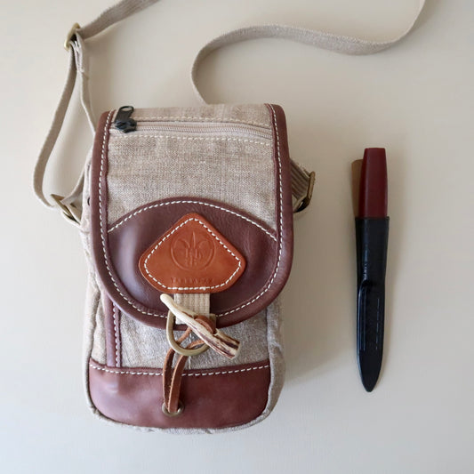 Old TERRAPAX Hemp &amp; Leather Shoulder Purse with Multiple Pockets