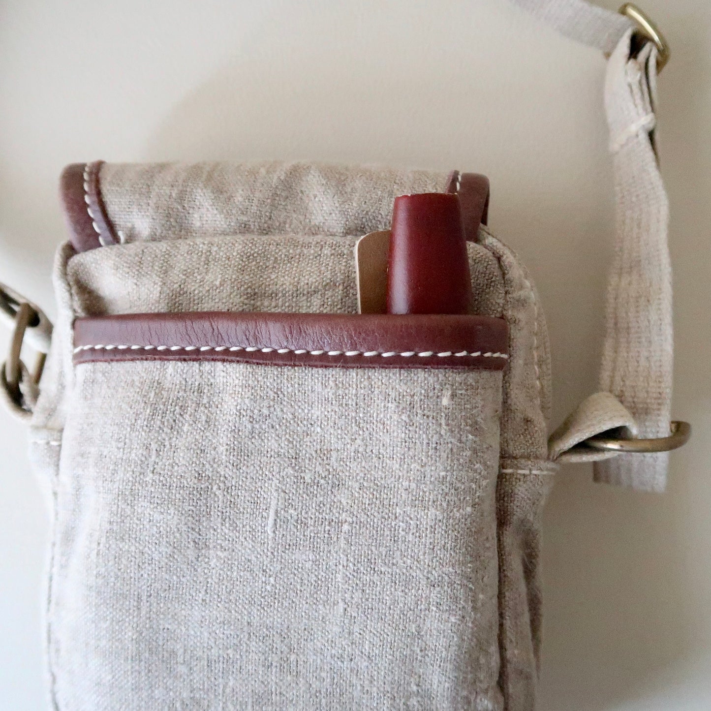 Old TERRAPAX Hemp &amp; Leather Shoulder Purse with Multiple Pockets