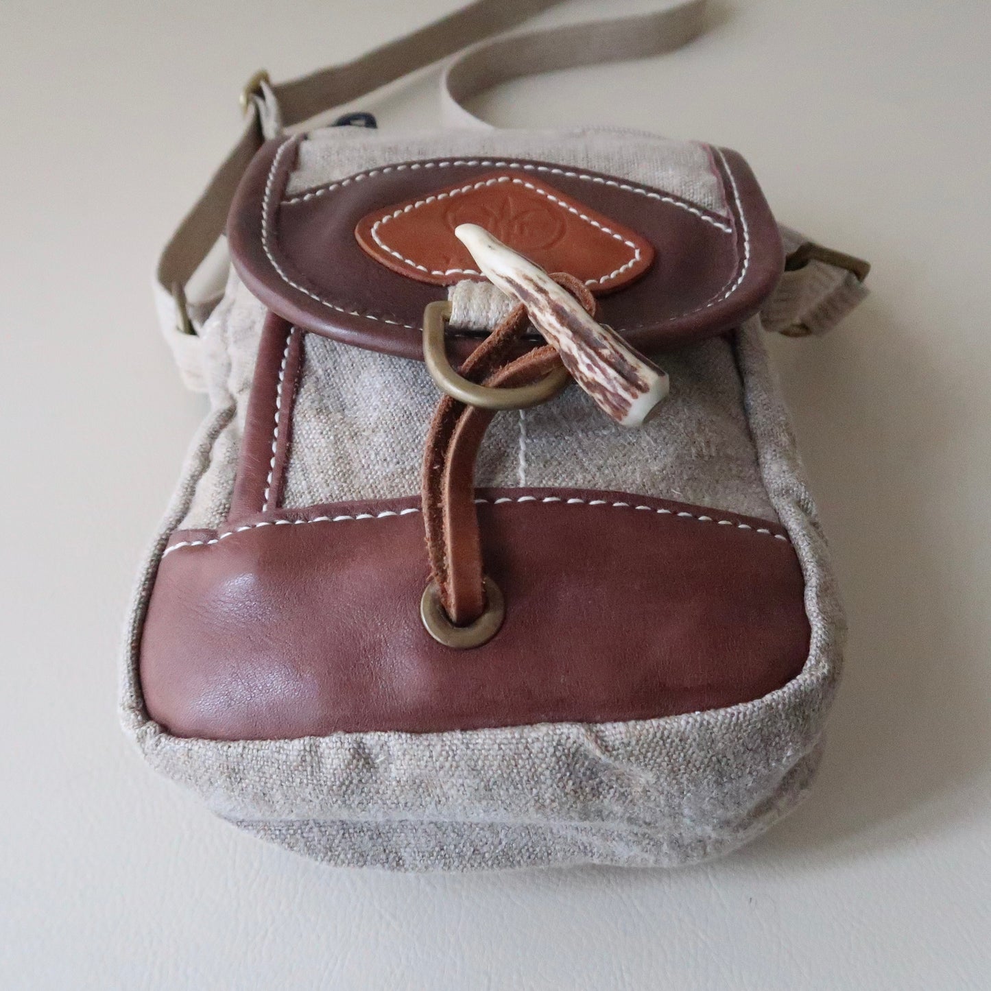 Old TERRAPAX Hemp &amp; Leather Shoulder Purse with Multiple Pockets